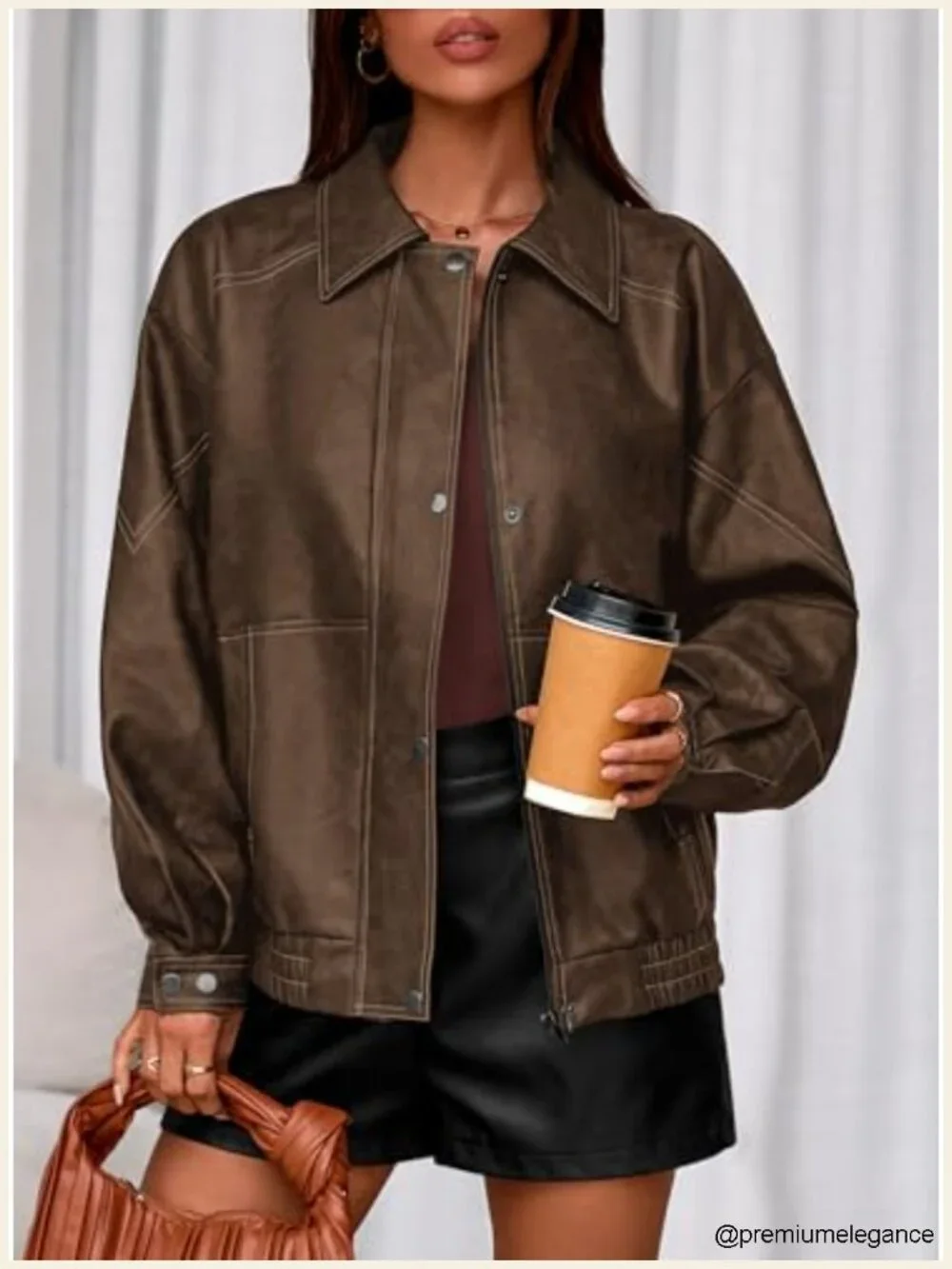 Faux Leather Oversized Moto Biker Jacket Winter Coat